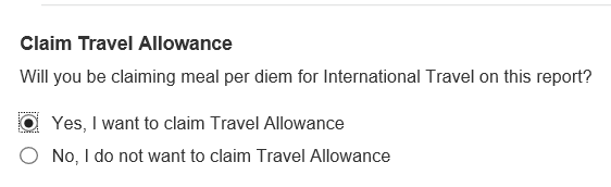Claim travel allowance question screenshot