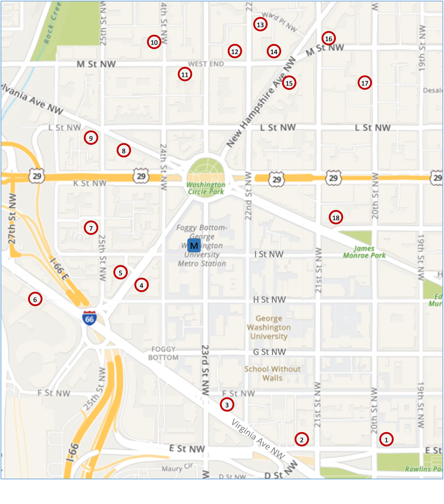 Map of Foggy Bottom Hotels  iBuy  Finance Division  The George 